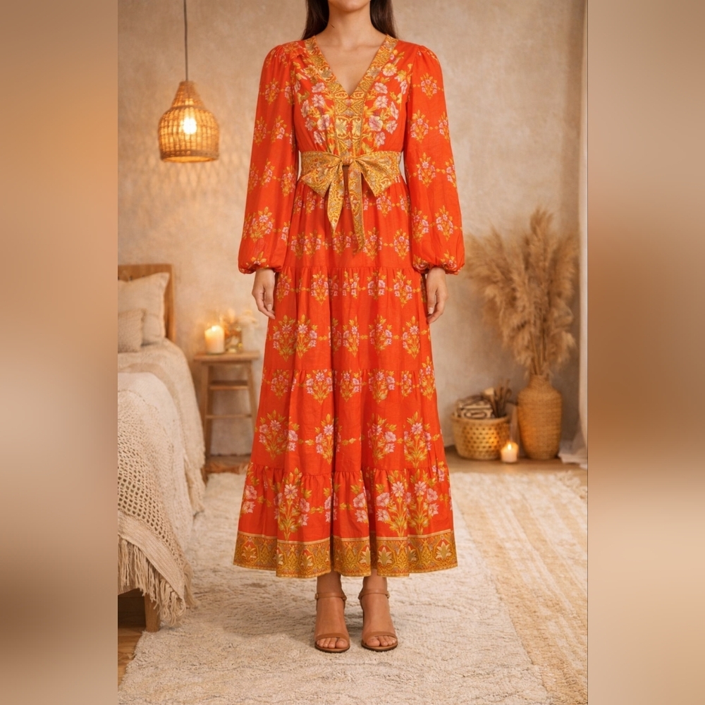 A Loves A Maxi Dress NWT – Floral Red/Orange Boho Tiered